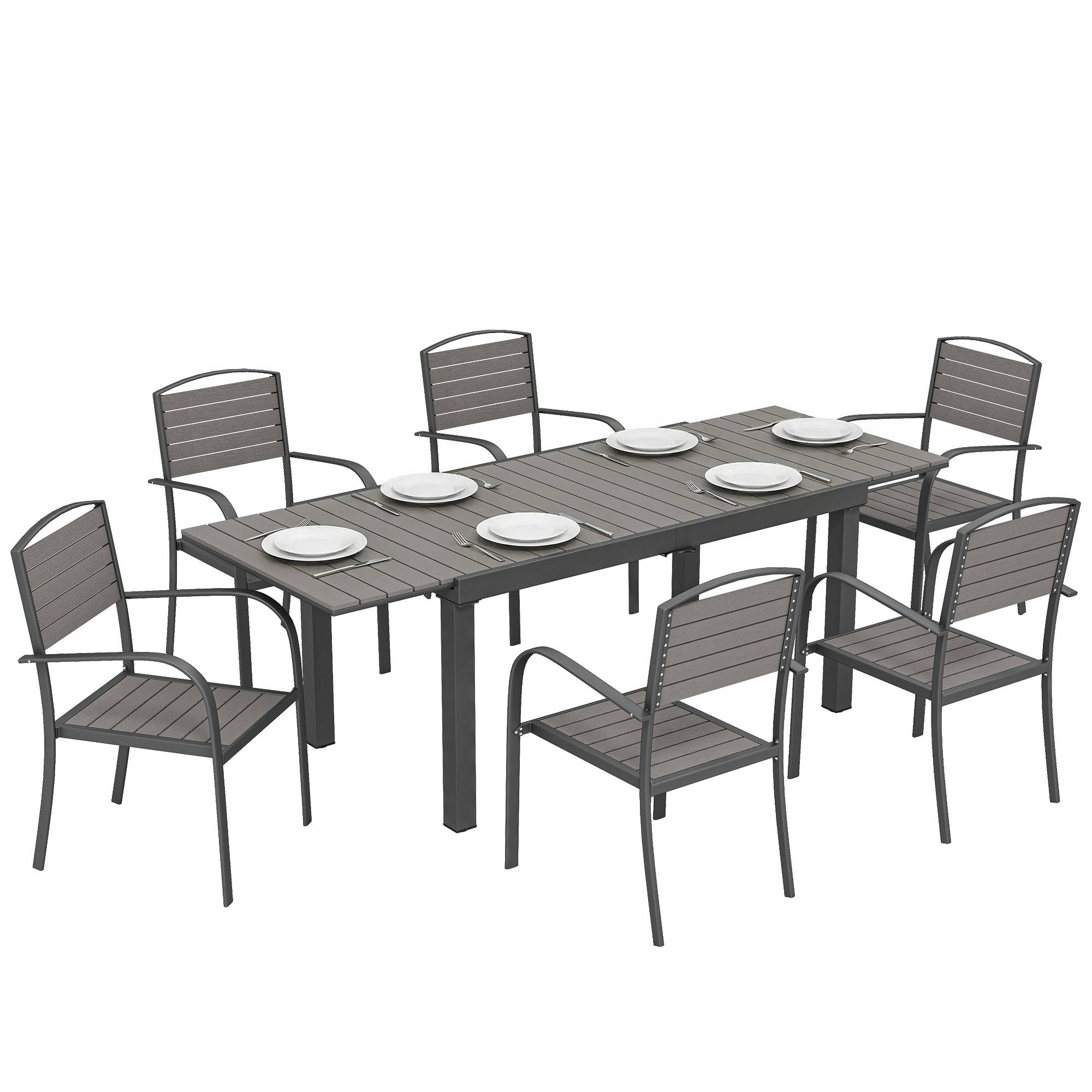 Salon de jardin aluminiums et composites gris 225 x 85 x 75 cm - PANGIVO - Image 1