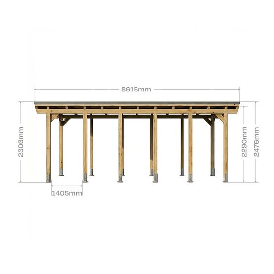 Direct Abris - Carport CASTELLANE en Bois Traité Autoclave - 1 Voiture - 373x860 cm - Support Ancrage Inclus - Revêtement en feutre bitumeux - Image 6