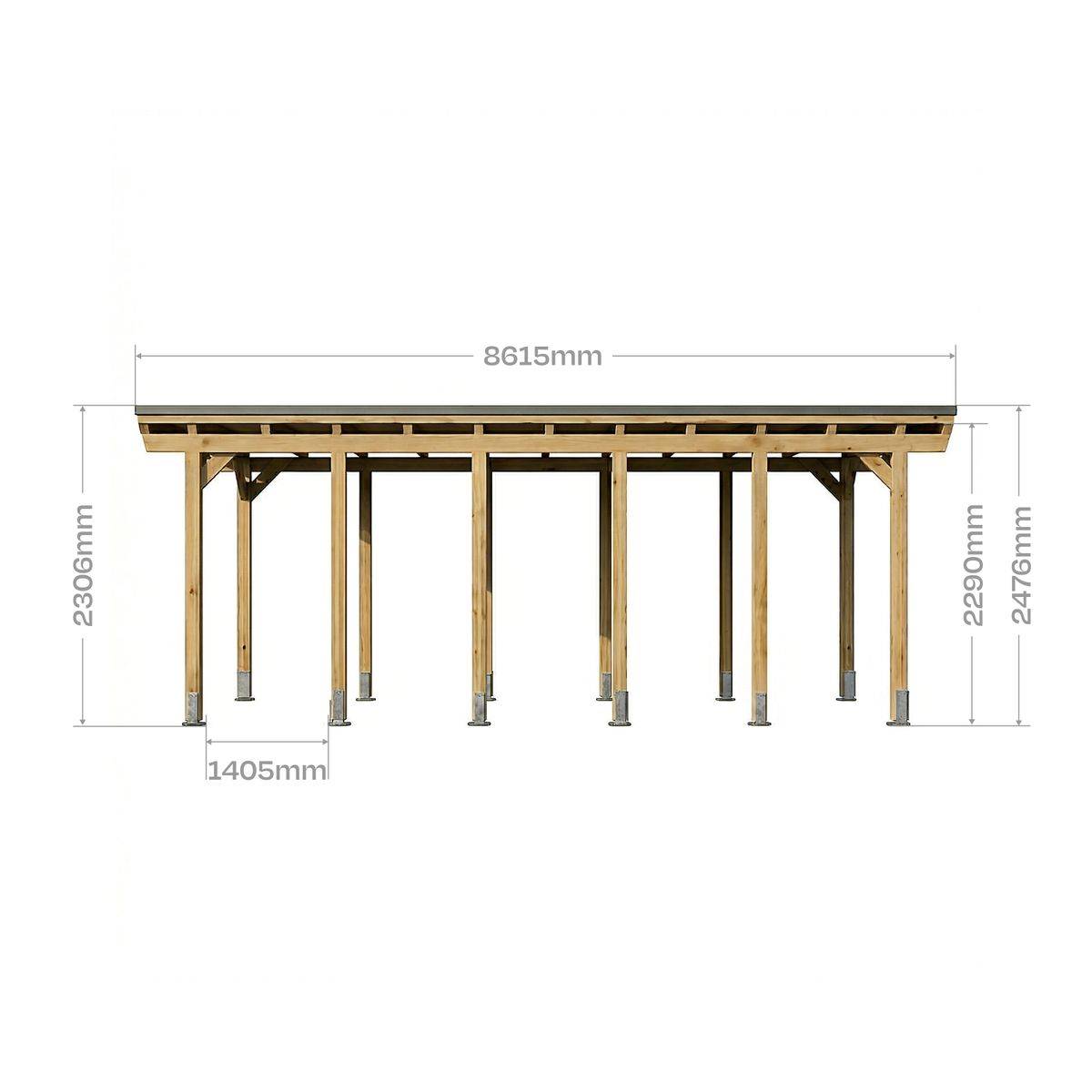 Direct Abris - Carport CASTELLANE en Bois Traité Autoclave - 1 Voiture - 373x860 cm - Support Ancrage Inclus - Revêtement en feutre bitumeux - Image 6