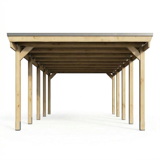 Direct Abris - Carport CASTELLANE en Bois Traité Autoclave - 1 Voiture - 373x860 cm - Support Ancrage Inclus - Revêtement en feutre bitumeux - Image 3