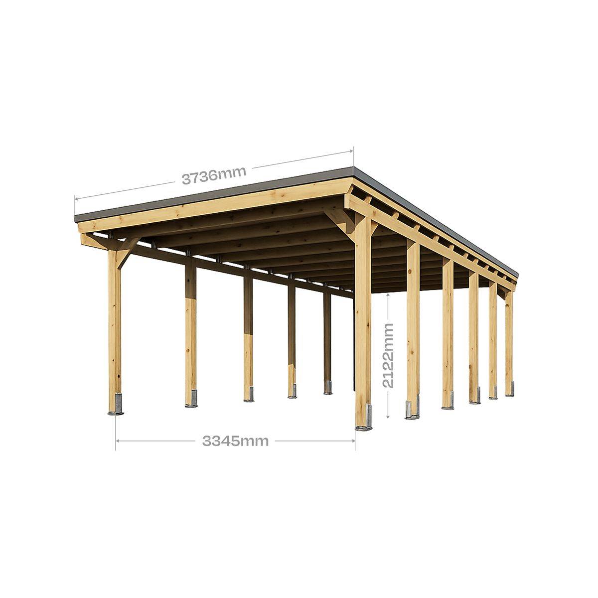 Direct Abris - Carport CASTELLANE en Bois Traité Autoclave - 1 Voiture - 373x860 cm - Support Ancrage Inclus - Revêtement en feutre bitumeux - Image 5