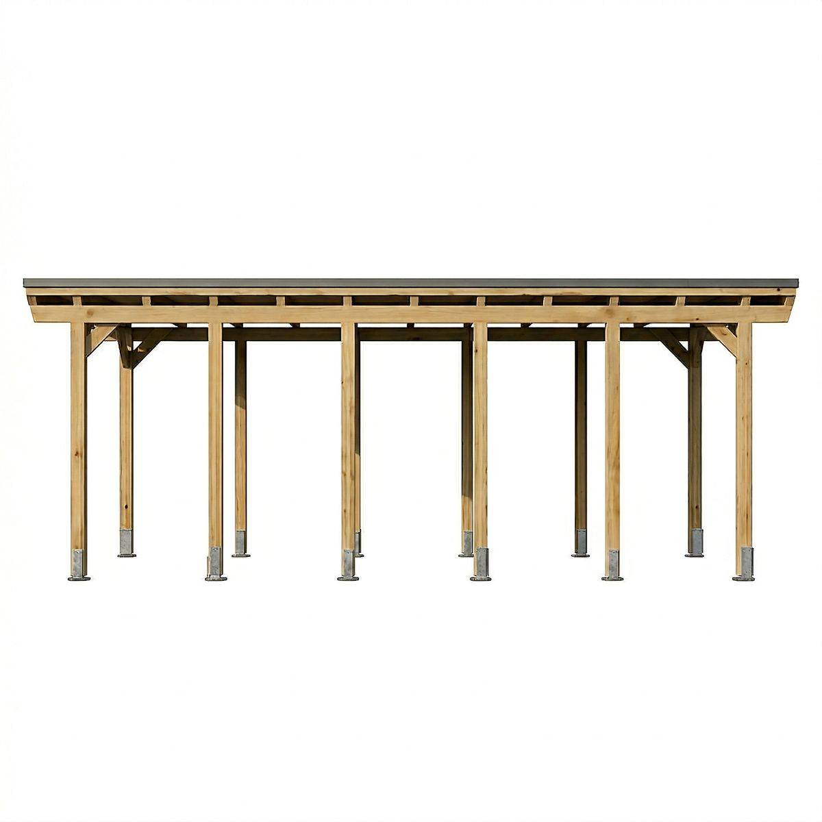 Direct Abris - Carport CASTELLANE en Bois Traité Autoclave - 1 Voiture - 373x860 cm - Support Ancrage Inclus - Revêtement en feutre bitumeux - Image 4