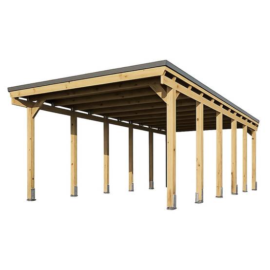Direct Abris - Carport CASTELLANE en Bois Traité Autoclave - 1 Voiture - 373x860 cm - Support Ancrage Inclus - Revêtement en feutre bitumeux - Image 2