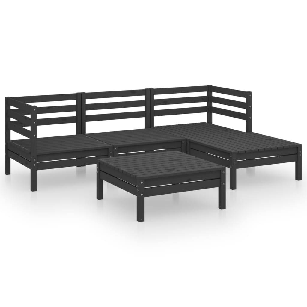 Helloshop26 - Salon de jardin meuble d'extérieur ensemble de mobilier 5 pièces bois de pin massif noir - Image 1