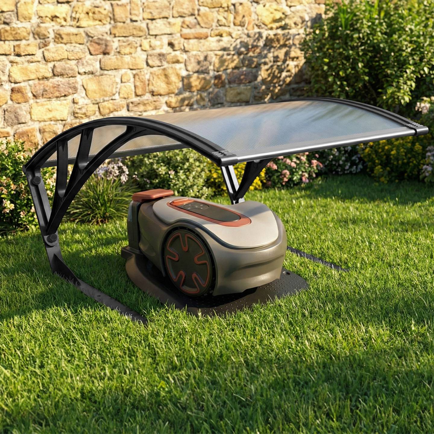 Toit de protection UV en polycarbonate pour robot tondeuse gris anthracite - Image 1