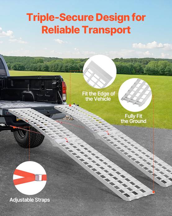 VEVOR Rampe d'accès aluminium pliable, 2 pièces, capacité 907 kg, surface large, pour VTT, UTV, moto, vélo. - Image 4