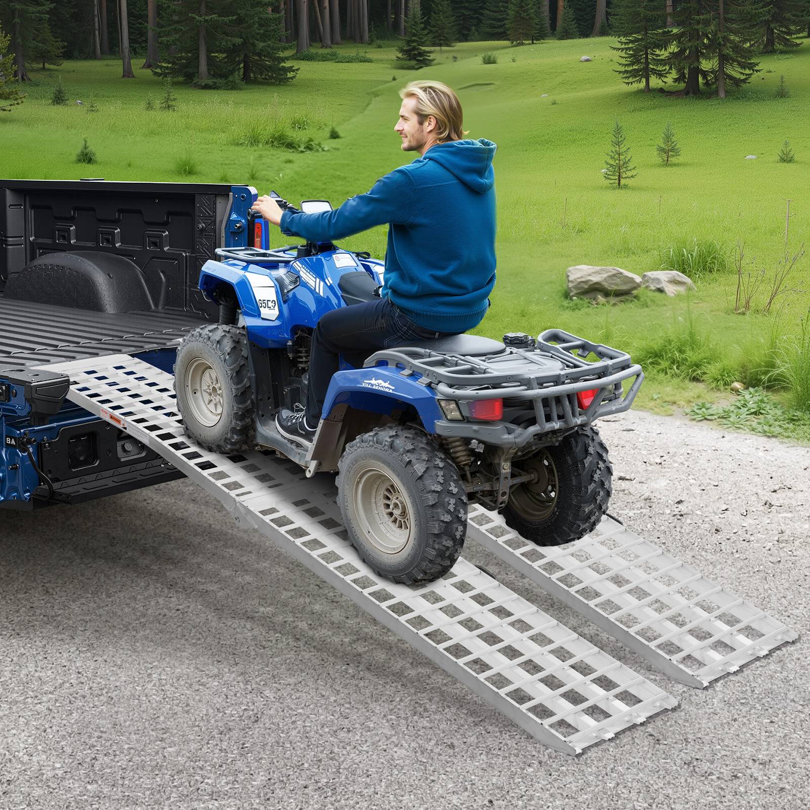 VEVOR Rampe d'accès aluminium pliable, 2 pièces, capacité 907 kg, surface large, pour VTT, UTV, moto, vélo. - Image 8