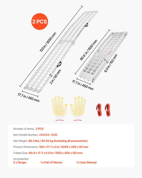 VEVOR Rampe d'accès aluminium pliable, 2 pièces, capacité 907 kg, surface large, pour VTT, UTV, moto, vélo. - Image 7