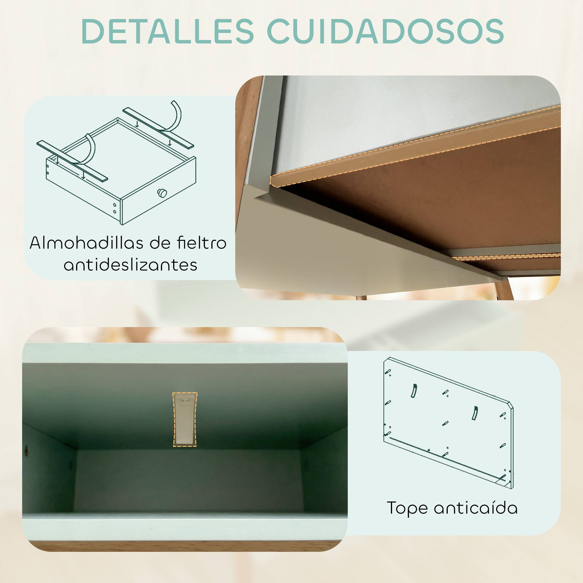 Bureau enfant, table de bureau avec 3 compartiments ouverts et 2 tiroirs, 90 x 52 x 105 cm, vert - Image 9