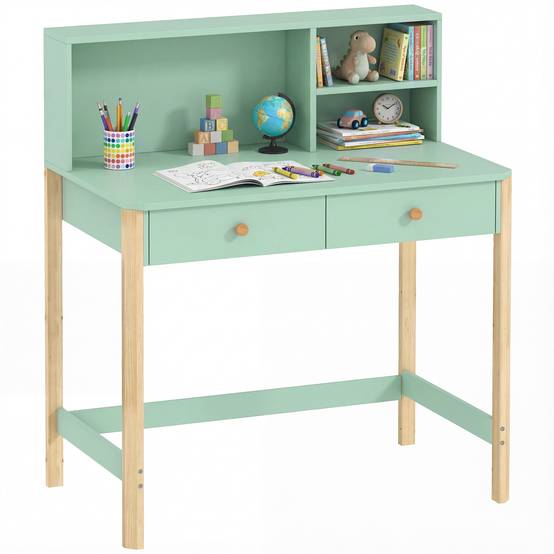 Bureau enfant, table de bureau avec 3 compartiments ouverts et 2 tiroirs, 90 x 52 x 105 cm, vert - Image 1