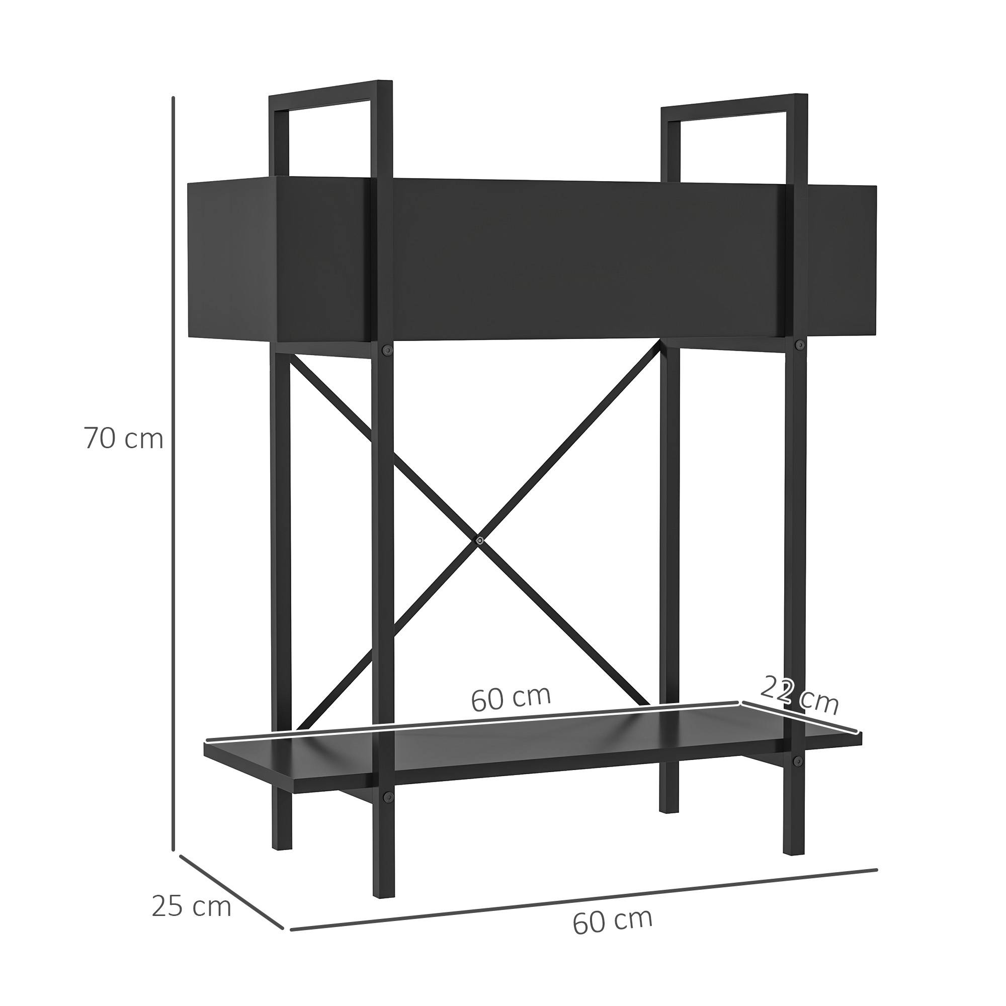 Étagère porte-plantes métal 2 niveaux balcon terrasse trous drainage 60x25x70cm noir - ComfortXL Outdoor Living - Image 5
