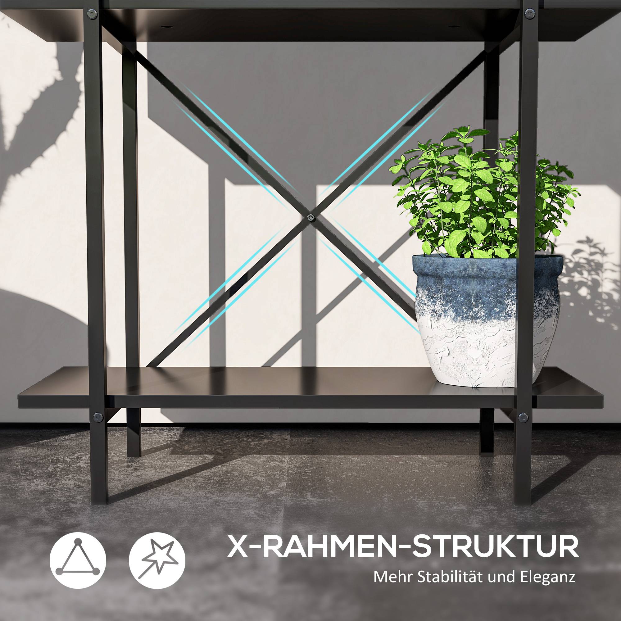 Étagère porte-plantes métal 2 niveaux balcon terrasse trous drainage 60x25x70cm noir - ComfortXL Outdoor Living - Image 9