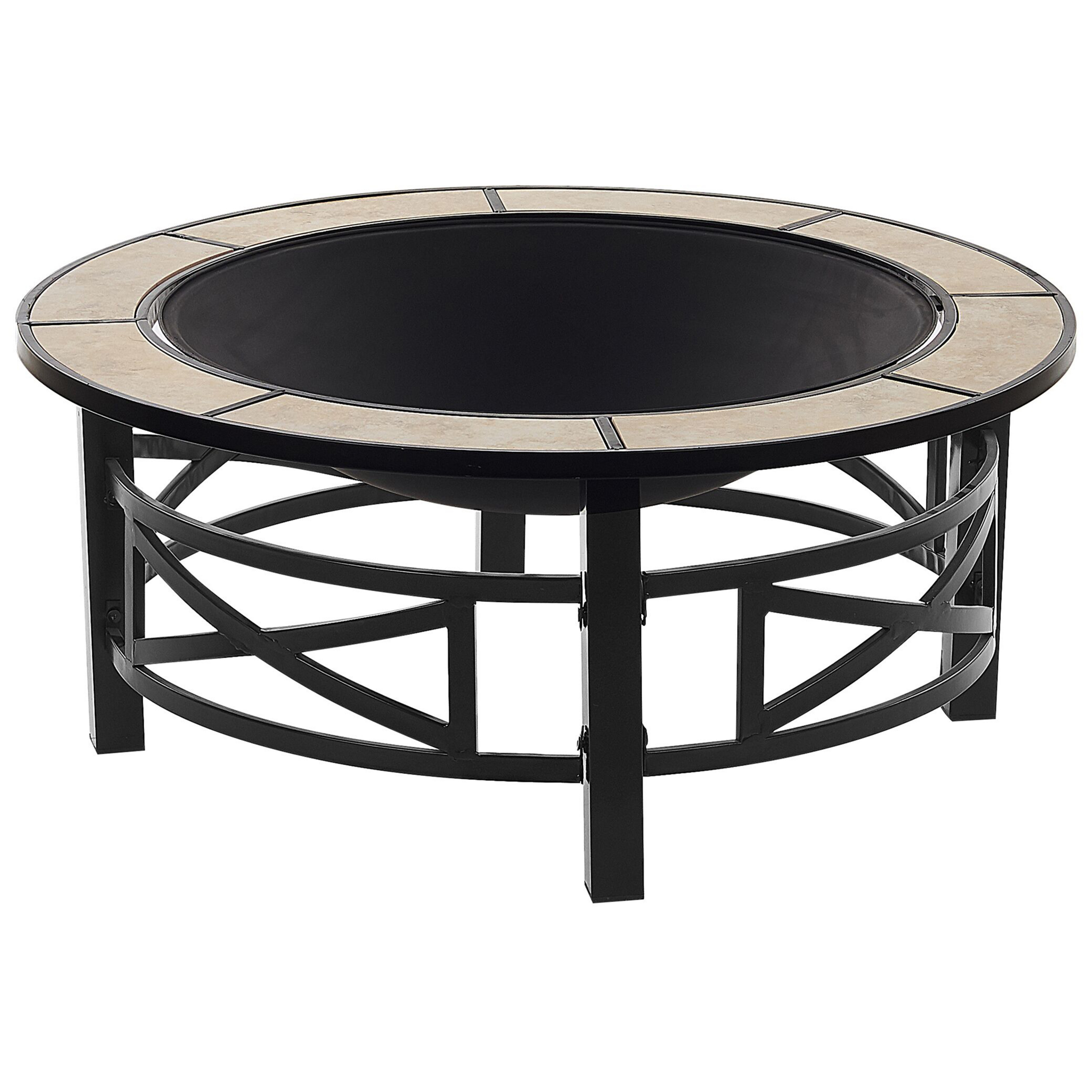 Beliani - Braséro de Jardin en Acier Noir et Céramique Beige Chauffage Extérieur avec Fonction Barbecue Pratique et Elégant - Image 6