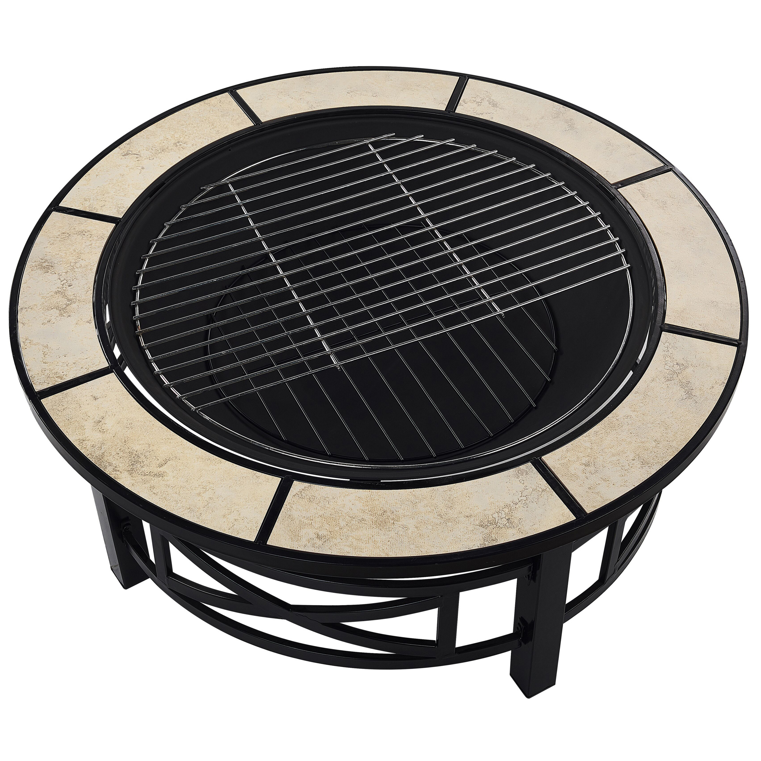 Beliani - Braséro de Jardin en Acier Noir et Céramique Beige Chauffage Extérieur avec Fonction Barbecue Pratique et Elégant - Image 9