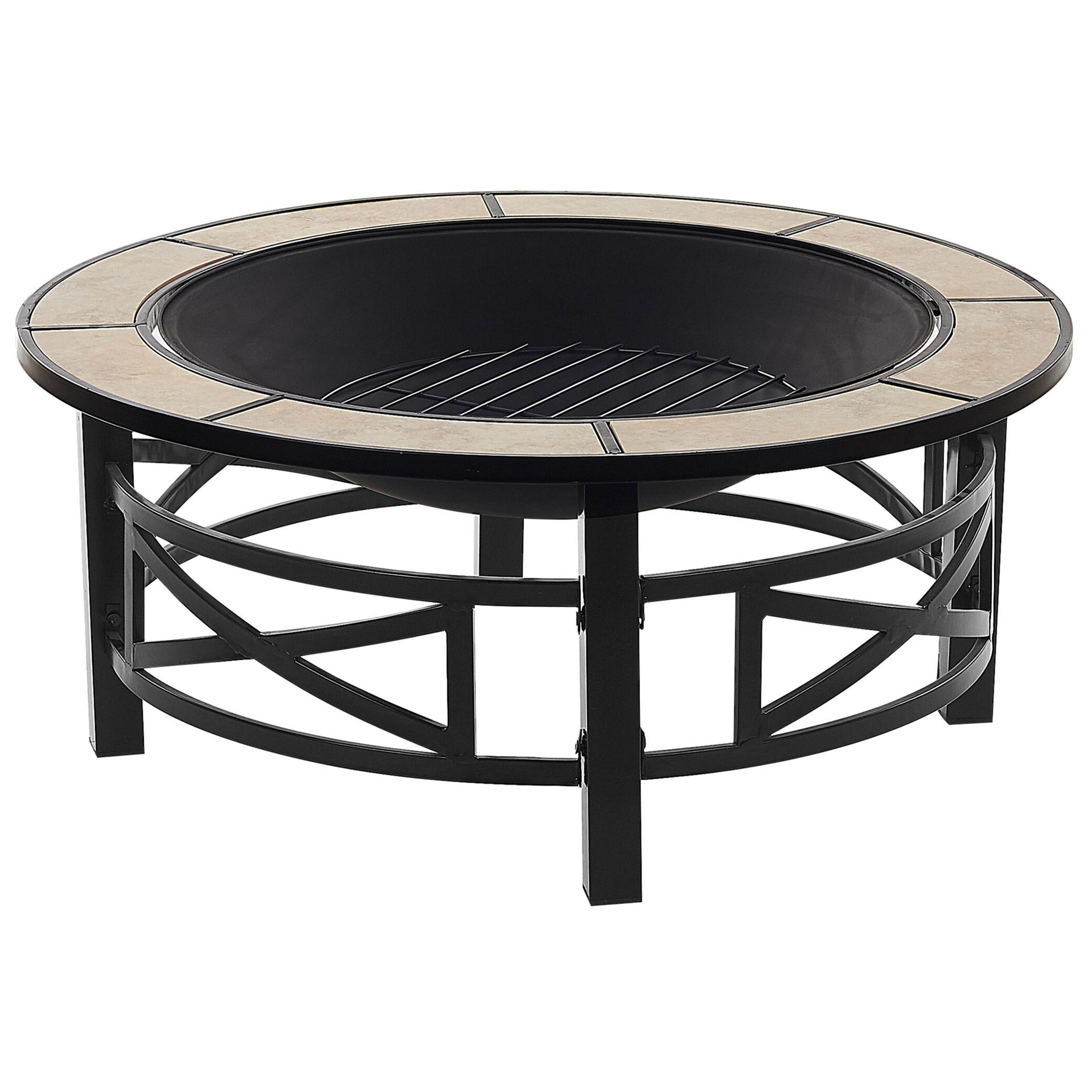 Beliani - Braséro de Jardin en Acier Noir et Céramique Beige Chauffage Extérieur avec Fonction Barbecue Pratique et Elégant - Image 5