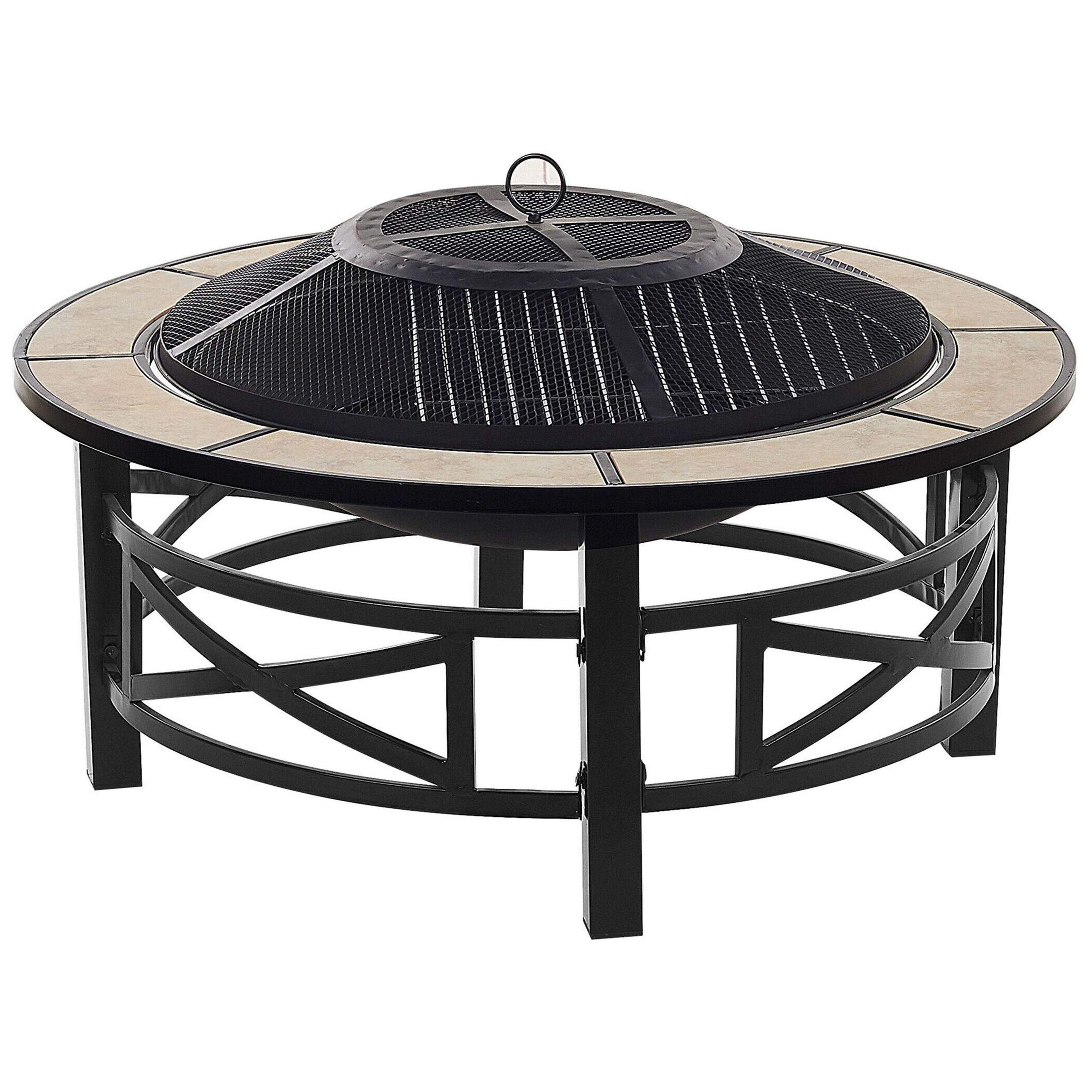 Beliani - Braséro de Jardin en Acier Noir et Céramique Beige Chauffage Extérieur avec Fonction Barbecue Pratique et Elégant - Image 1
