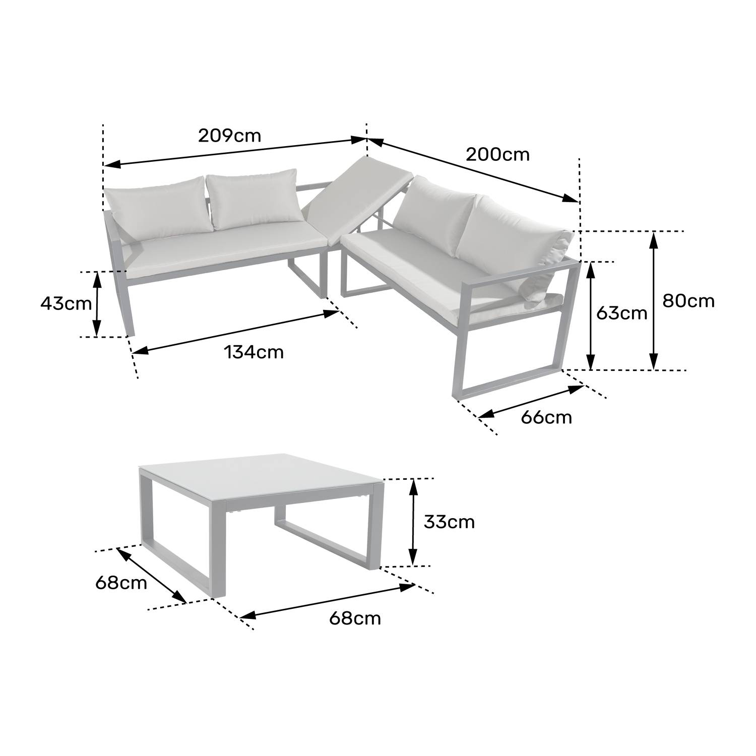 Happy Garden - Salon de jardin modulable IBIZA en tissu bleu 4 places - aluminium blanc - HAPPY GARDEN - Image 7