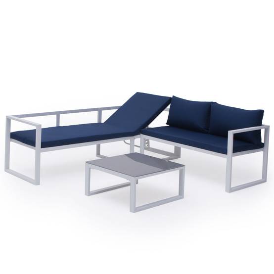 Happy Garden - Salon de jardin modulable IBIZA en tissu bleu 4 places - aluminium blanc - HAPPY GARDEN - Image 9