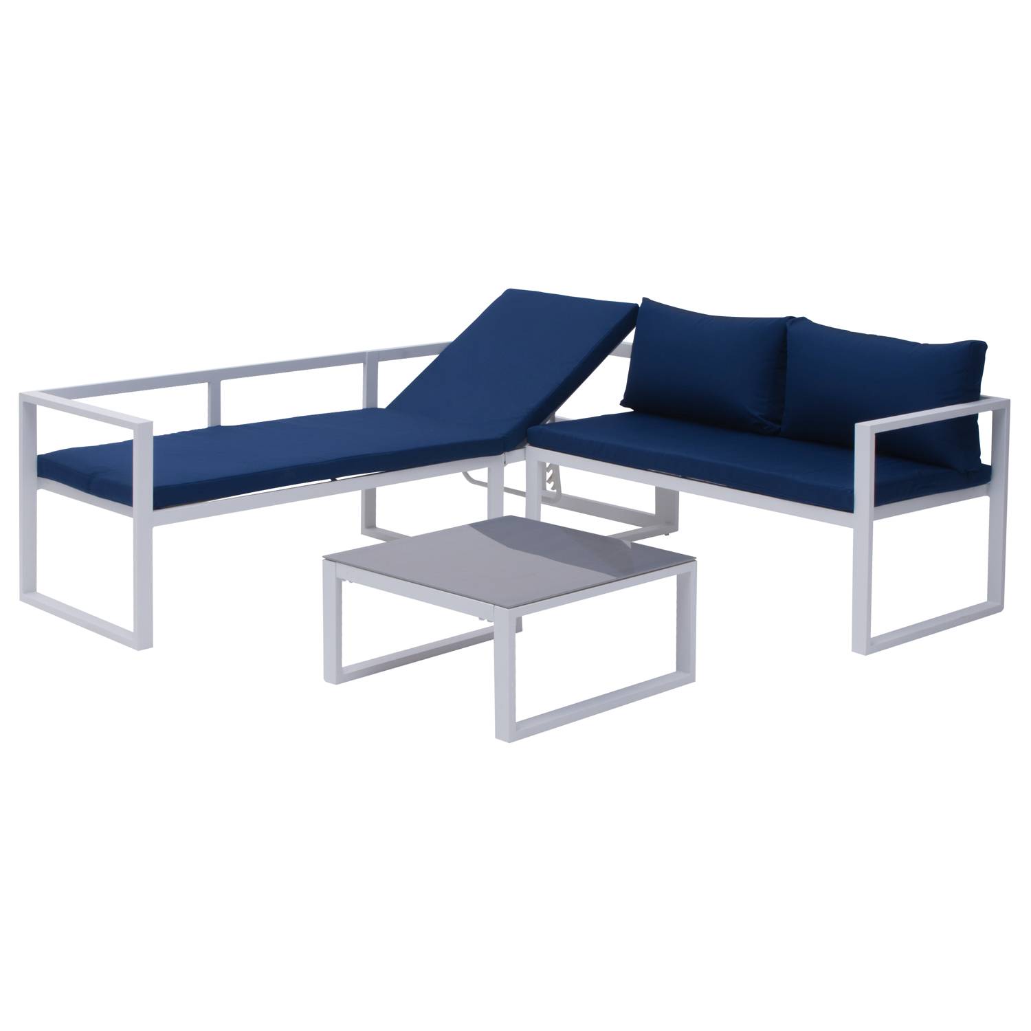 Happy Garden - Salon de jardin modulable IBIZA en tissu bleu 4 places - aluminium blanc - HAPPY GARDEN - Image 2