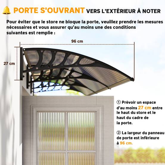 Auvent de porte polycarbonate aluminium vert 303 x 96 x 27 cm - PANGIVO - Image 9