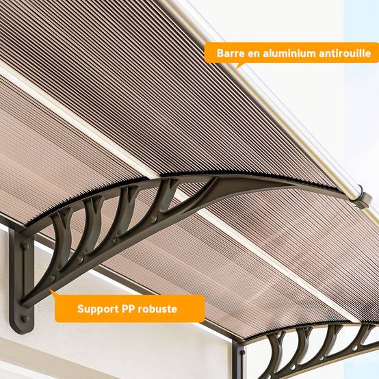 Auvent de porte polycarbonate aluminium vert 303 x 96 x 27 cm - PANGIVO - Image 10