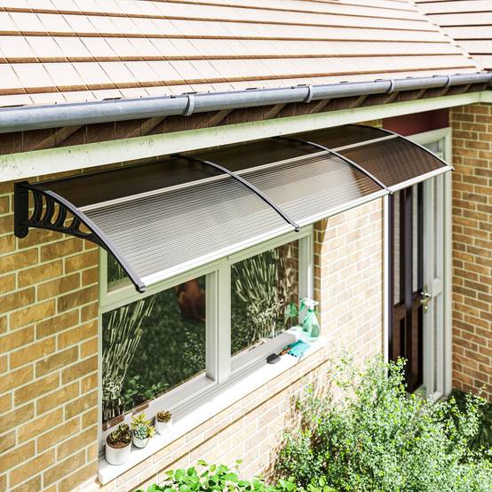 Auvent de porte polycarbonate aluminium vert 303 x 96 x 27 cm - PANGIVO - Image 4