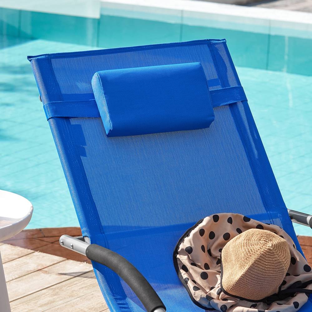 Bain de Soleil Transat de Jardin avec Appui-tête et Pochette latérale et Repose-Pieds Bleu Royal L.150 x l.63 x H.83 cm SoBuy - Image 4