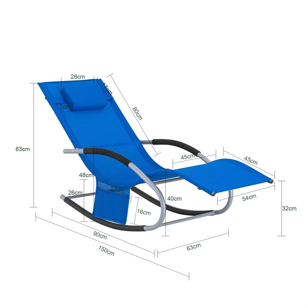 Bain de Soleil Transat de Jardin avec Appui-tête et Pochette latérale et Repose-Pieds Bleu Royal L.150 x l.63 x H.83 cm SoBuy - Image 3