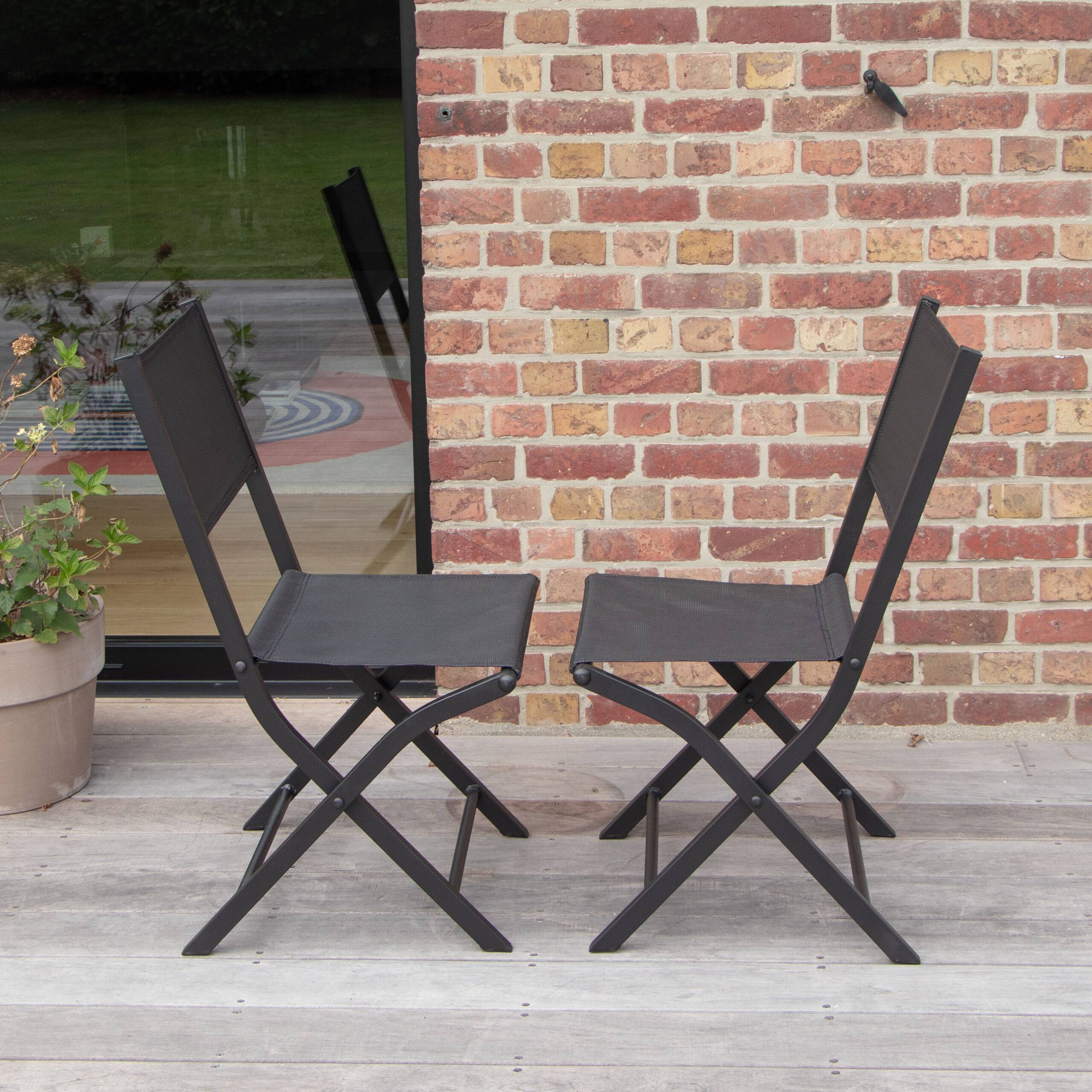 Wilsa Garden - Chaises pliantes Modulo aluminium noire et assise textilène noir - Image 3