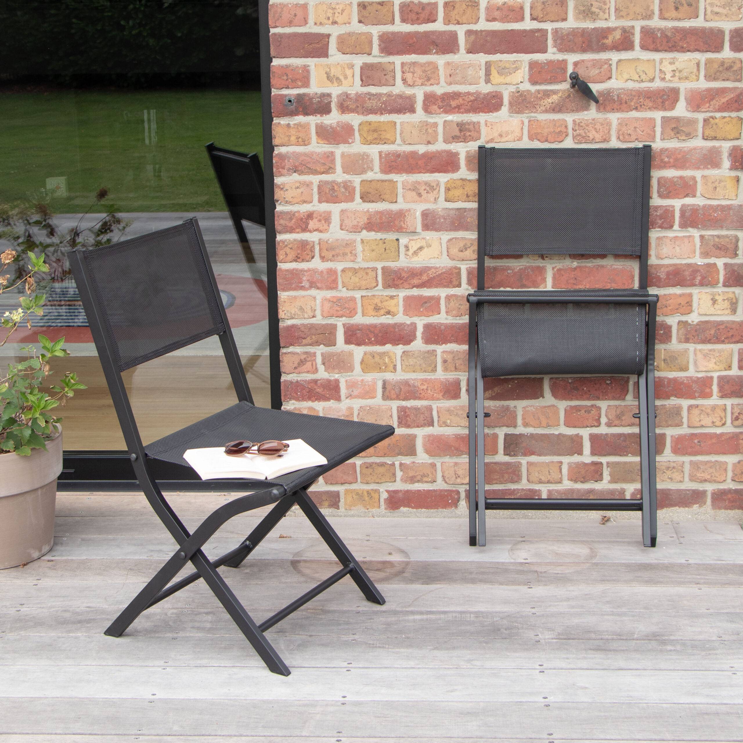 Wilsa Garden - Chaises pliantes Modulo aluminium noire et assise textilène noir - Image 2