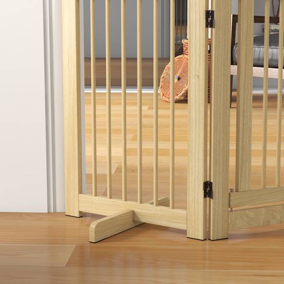 Barrière pour Chien Bois Massif Intérieur Pliable avec Porte 204x75cm Naturel - ComfortXL Outdoor Living - Image 8