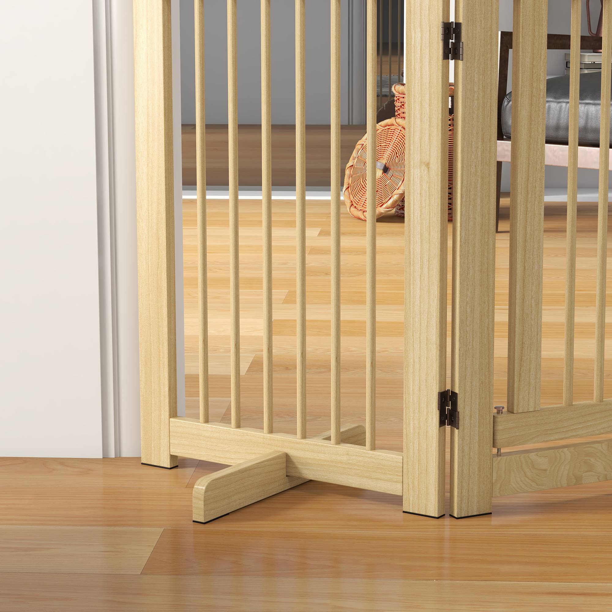 Barrière pour Chien Bois Massif Intérieur Pliable avec Porte 204x75cm Naturel - ComfortXL Outdoor Living - Image 8