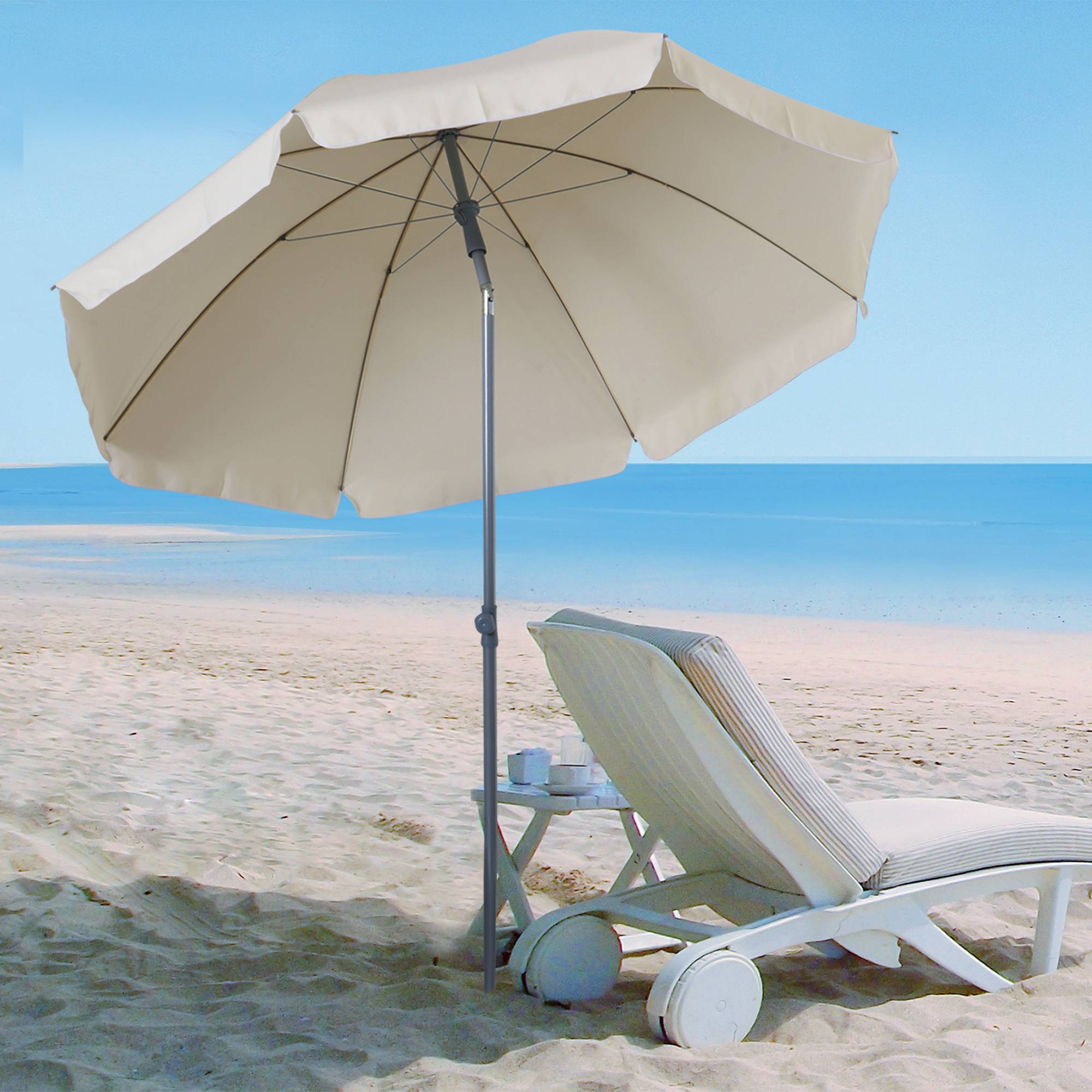 Parasol inclinable parasol de plage octogonal de jardin Ø 2 m - Aluminium Crème fr190 - Image 3