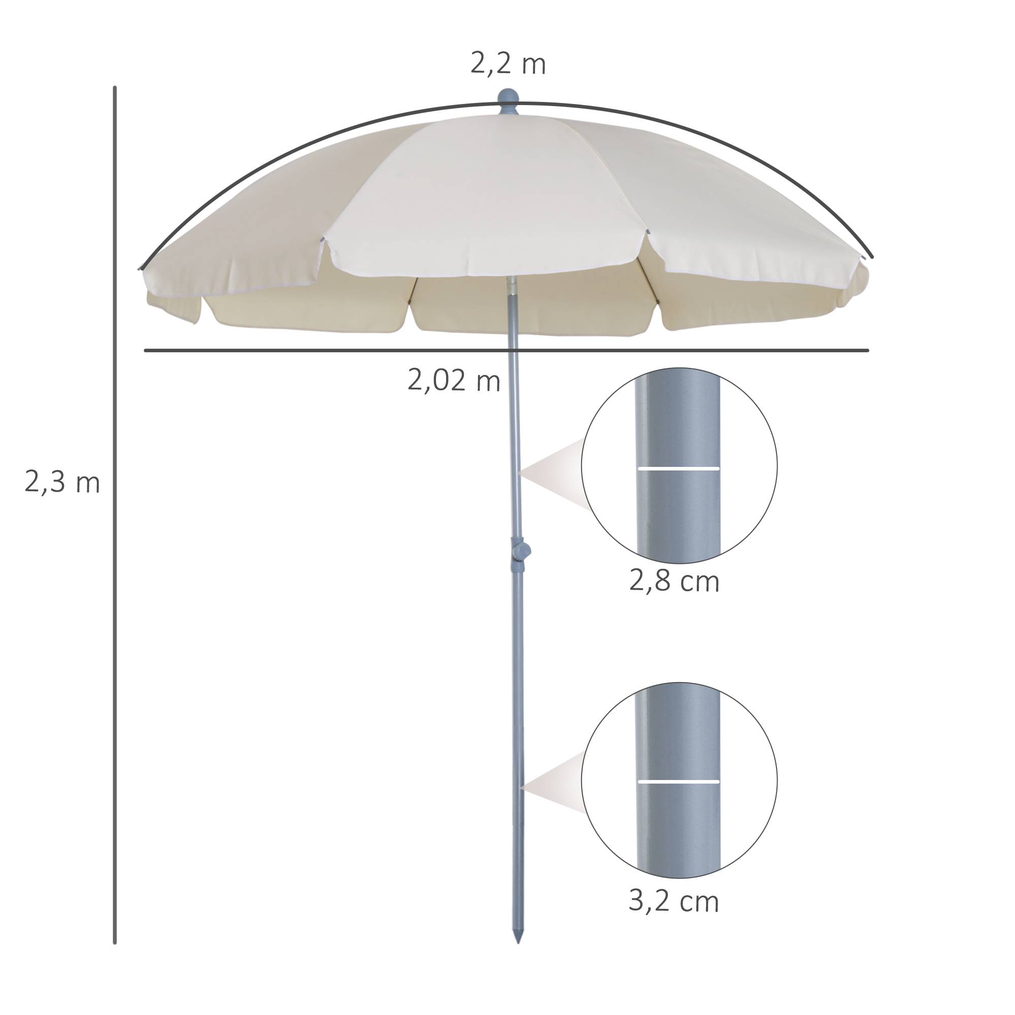 Parasol inclinable parasol de plage octogonal de jardin Ø 2 m - Aluminium Crème fr190 - Image 5