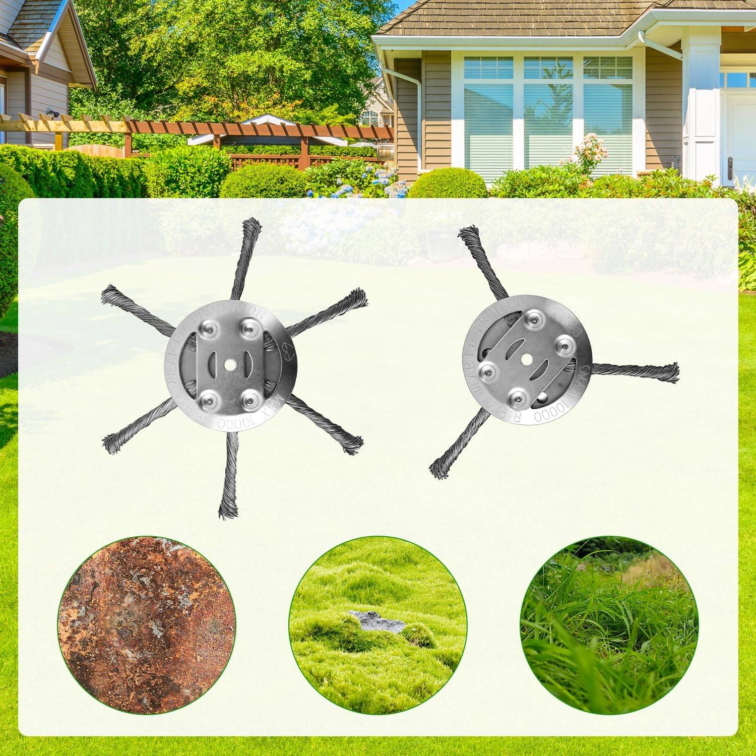 Tête de coupe-fil - Brosse métallique - Pour tondeuses à gazon - 6 lames / 3 lames - Trou intérieur de 5 mm - Lot de 2 - Argent-Lytech - Image 5
