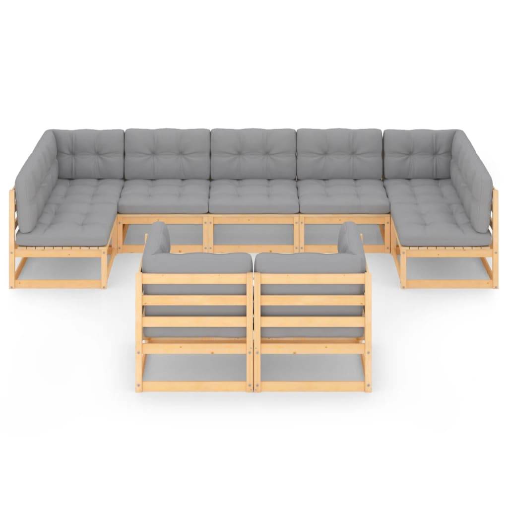 Helloshop26 - Salon de jardin meuble d'extérieur ensemble de mobilier 9 pièces avec coussins bois de pin massif - Image 2