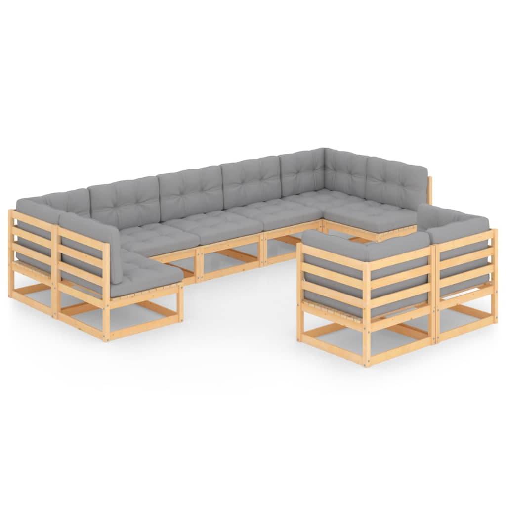 Helloshop26 - Salon de jardin meuble d'extérieur ensemble de mobilier 9 pièces avec coussins bois de pin massif - Image 1
