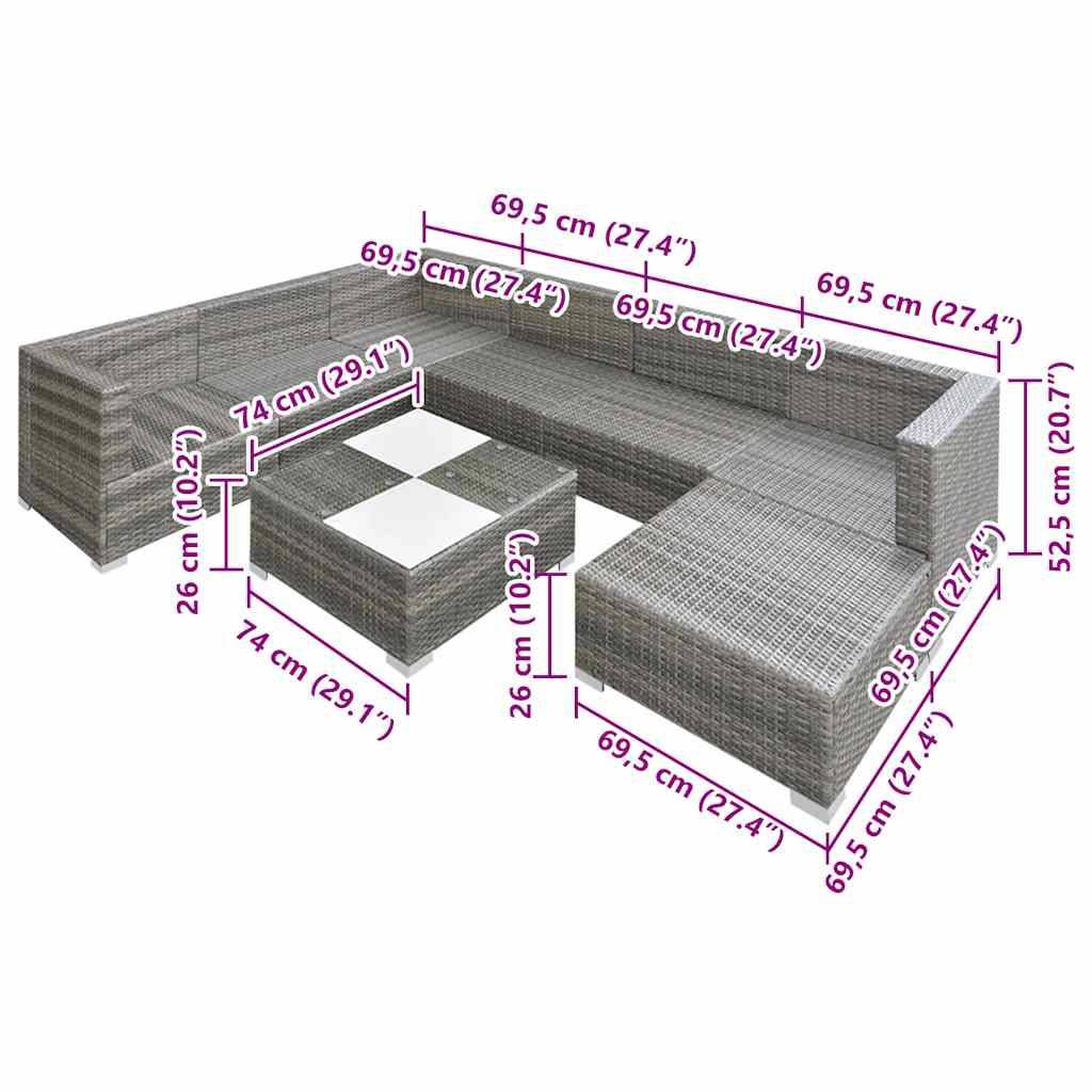 Vidaxl - Salon de jardin 8 pcs avec coussins Résine tressée Gris vidaXL 42738 - Image 6