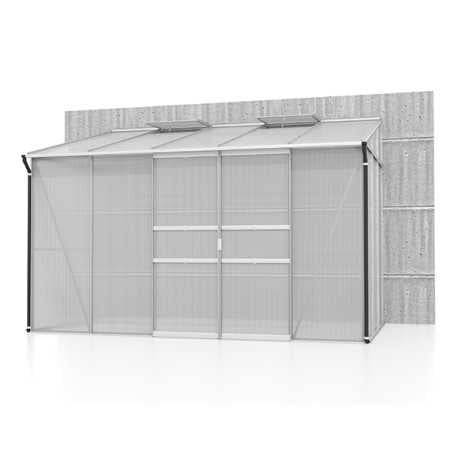 Vitavia - Serre adossée IDA 6500 - 6,50 m² polycarbonate avec porte coulissante et lucarnes, Couleur Aluminium , Polycarbonate 4 mm - Image 2