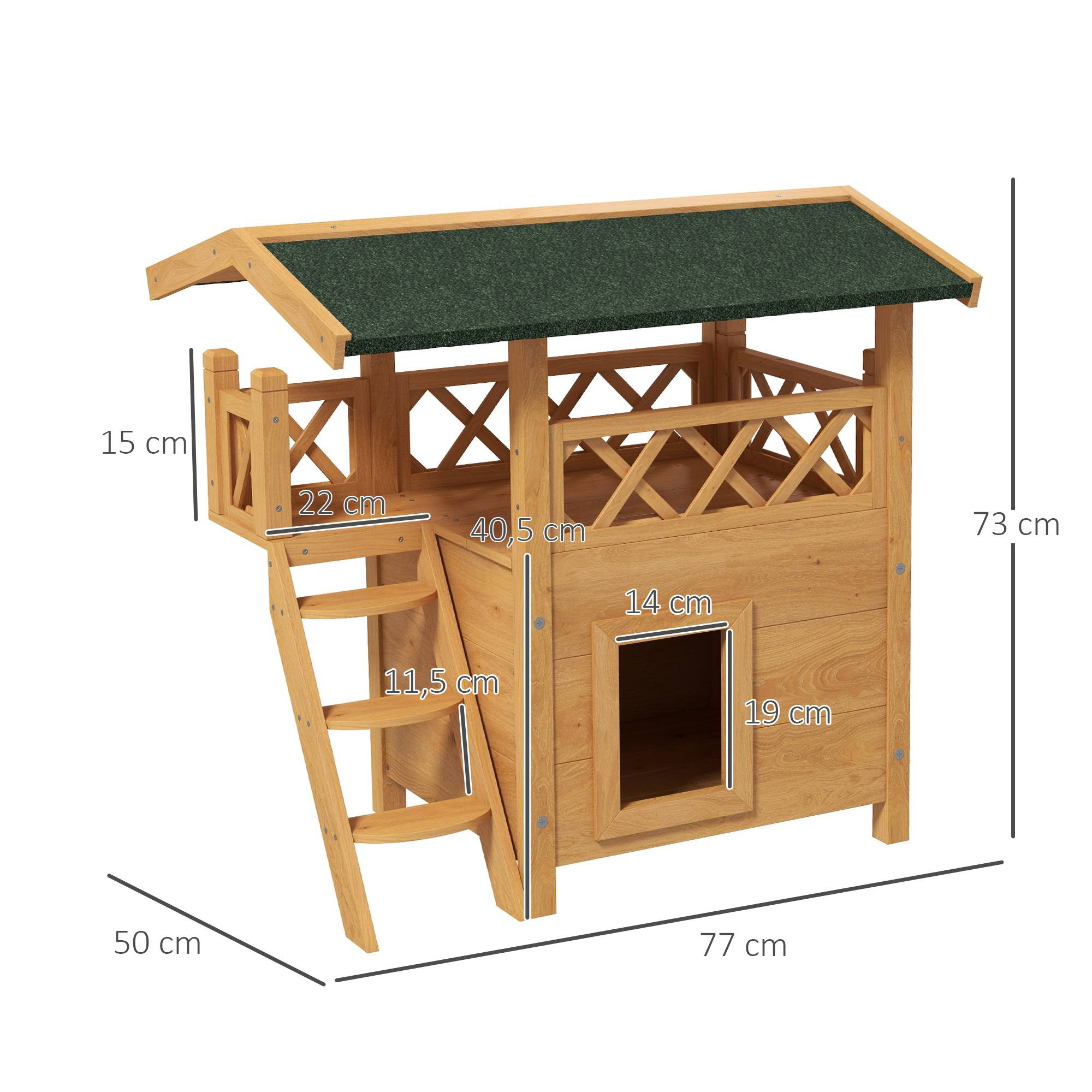 Sans Marque - Maison chat cabane animal toit bitume 2 niveaux 1 échelle, Naturel+Vert - Image 5