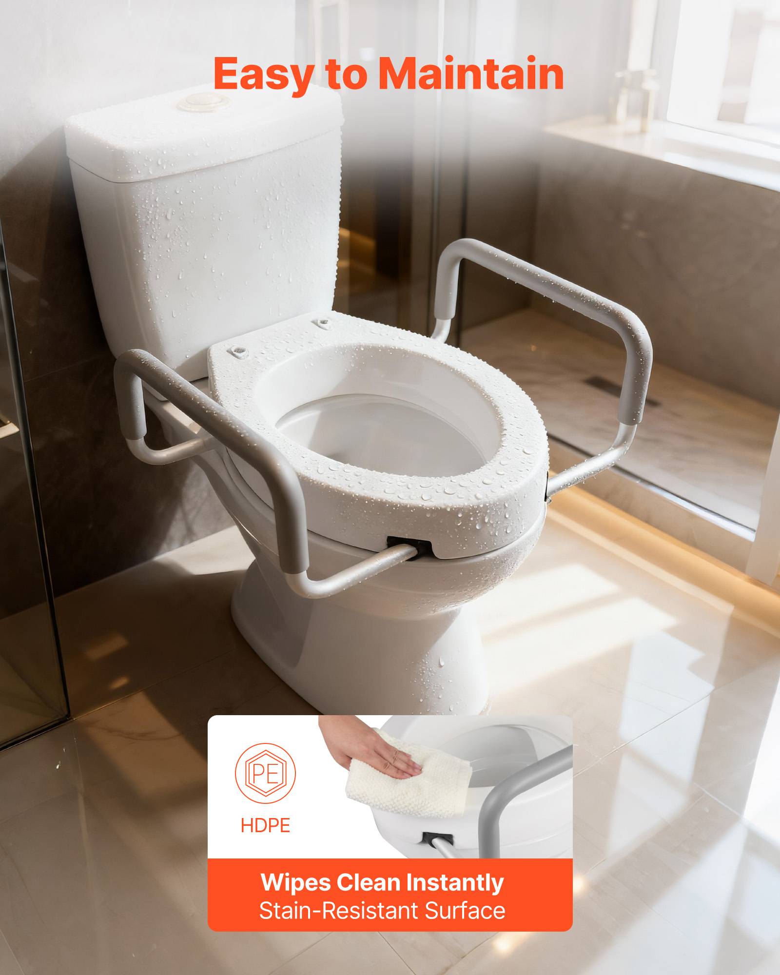 Vevor - VEVOR Rehausseur de toilette avec accoudoirs rembourrés, +8,89 cm, capacité 136 kg, siège PEHD, cadre aluminium, compatible toilettes allongées. - Image 5