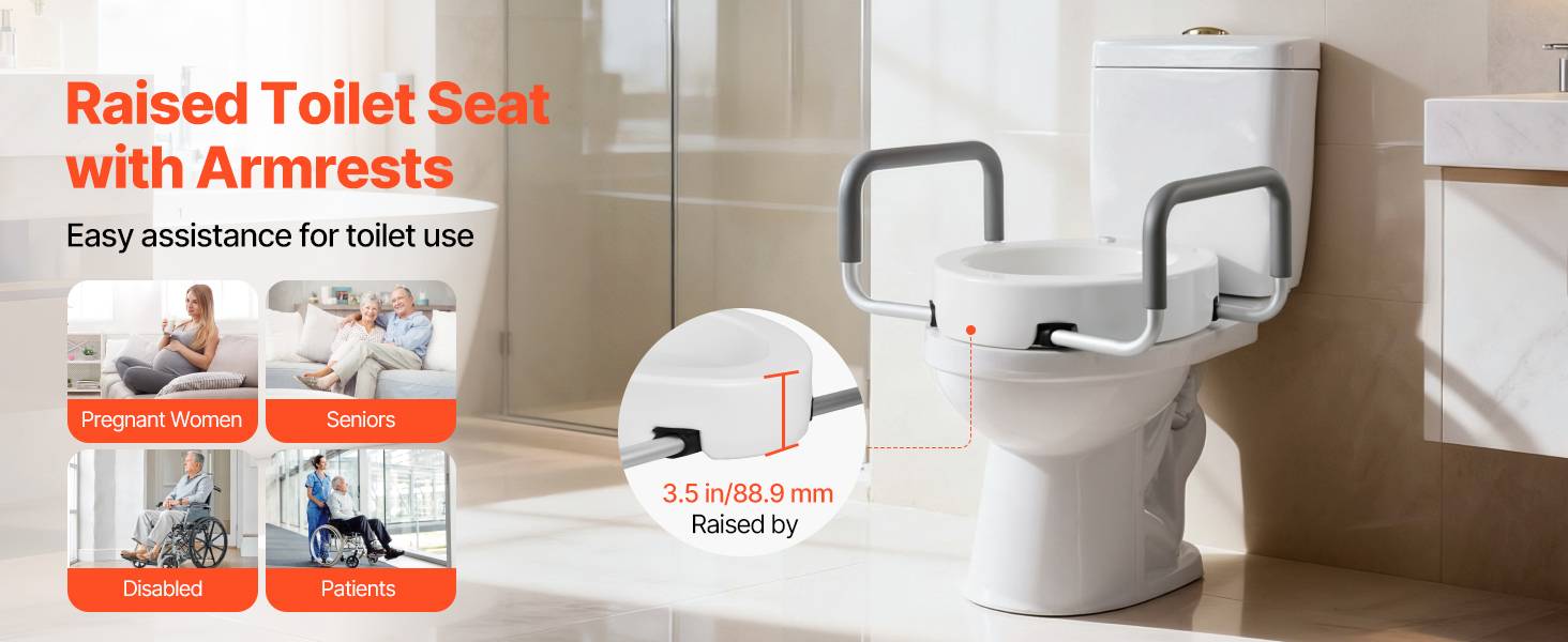 Vevor - VEVOR Rehausseur de toilette avec accoudoirs rembourrés, +8,89 cm, capacité 136 kg, siège PEHD, cadre aluminium, compatible toilettes allongées. - Image 9