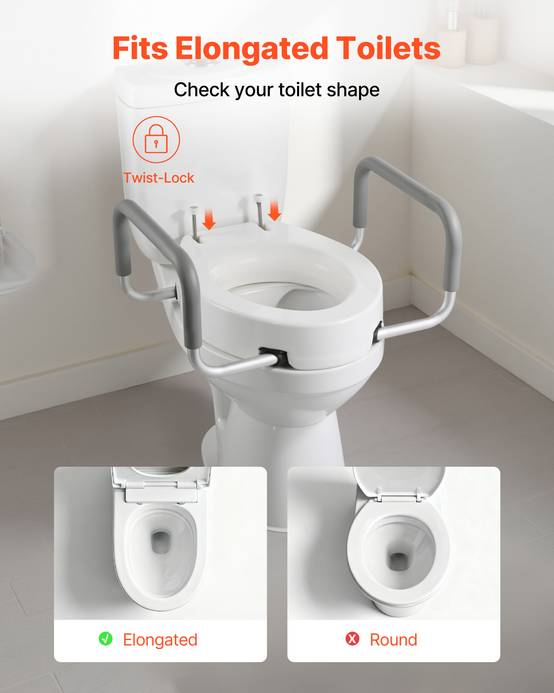 Vevor - VEVOR Rehausseur de toilette avec accoudoirs rembourrés, +8,89 cm, capacité 136 kg, siège PEHD, cadre aluminium, compatible toilettes allongées. - Image 3
