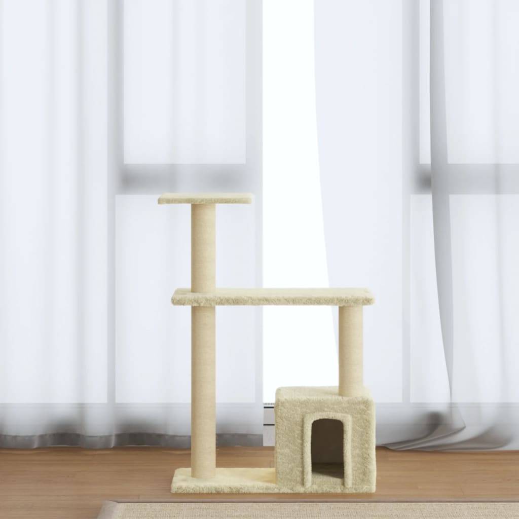 Arbre à chat bois d'ingénierie et sisal crème 54 x 22 x 70 cm - PANGIVO - Image 1