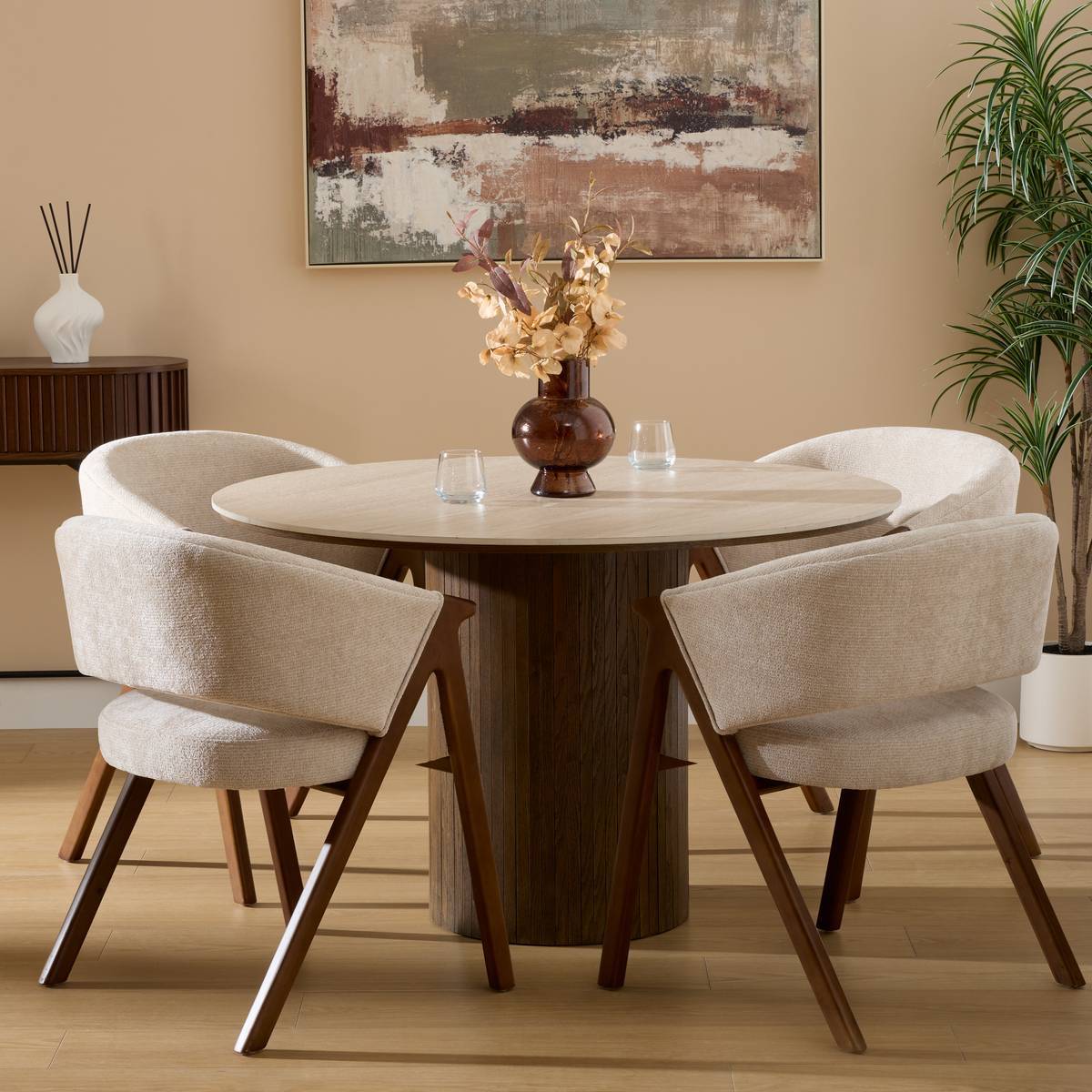 Atmosphera - Table à manger Auren ronde D.120cm 4 places beige - Atmosphera Créateur d'intérieur - Image 1