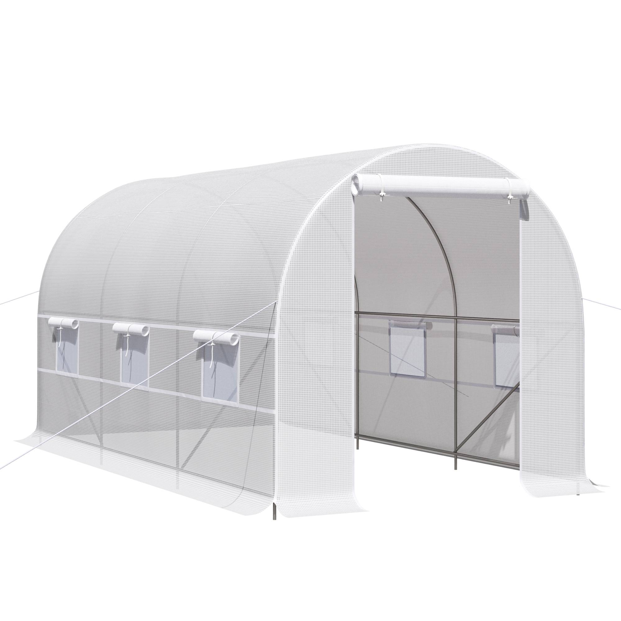 Sans Marque - Serre tunnel 400 x 200 x 200 cm, serre de jardin avec porte enroulable et 6 fenêtres, polyéthylène 140 g/m², blanc anti-UV - Image 2