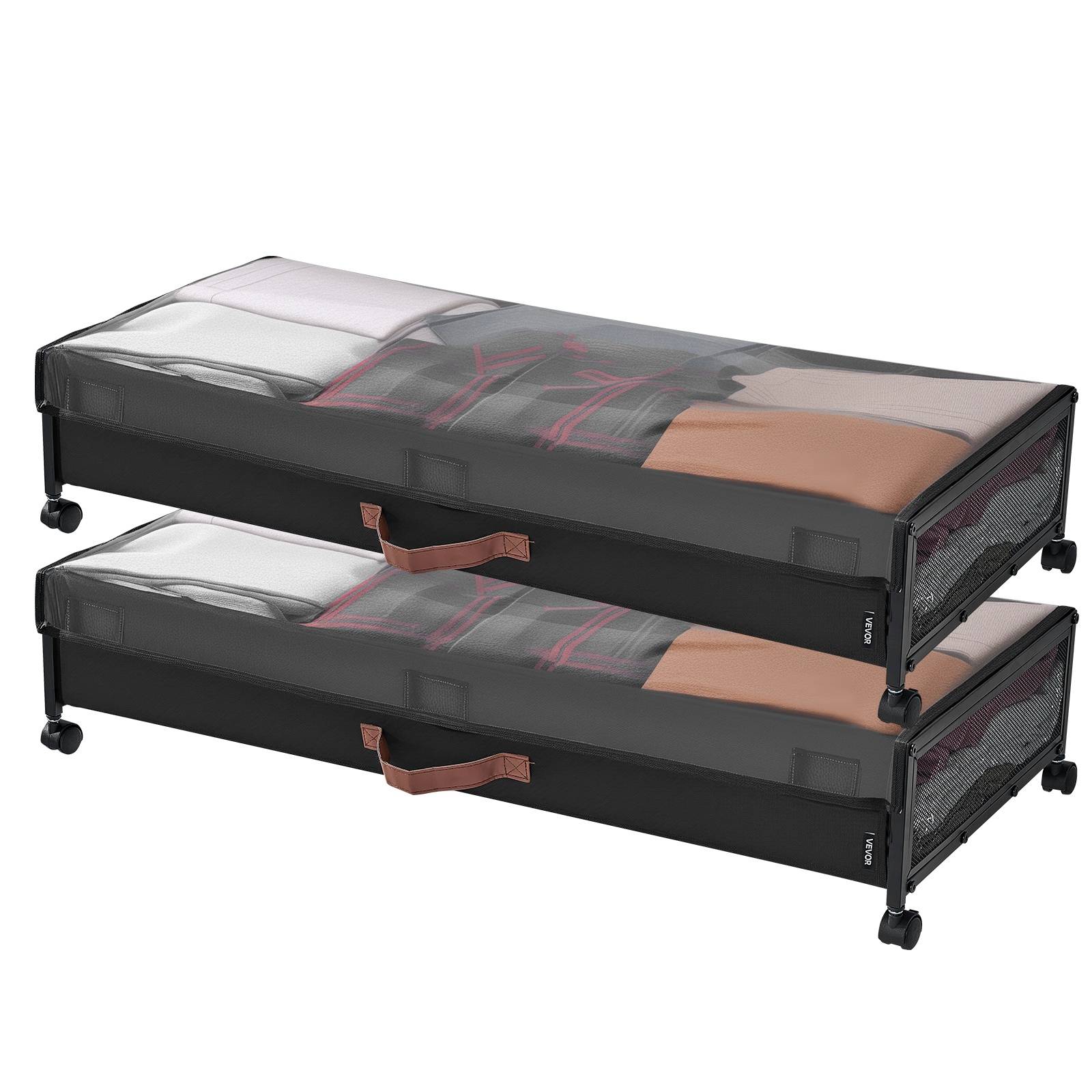 VEVOR Sacs rangement sous lit, roulettes, 91.5x46x18.5cm, 2pcs, couvercle transparent. - Image 9