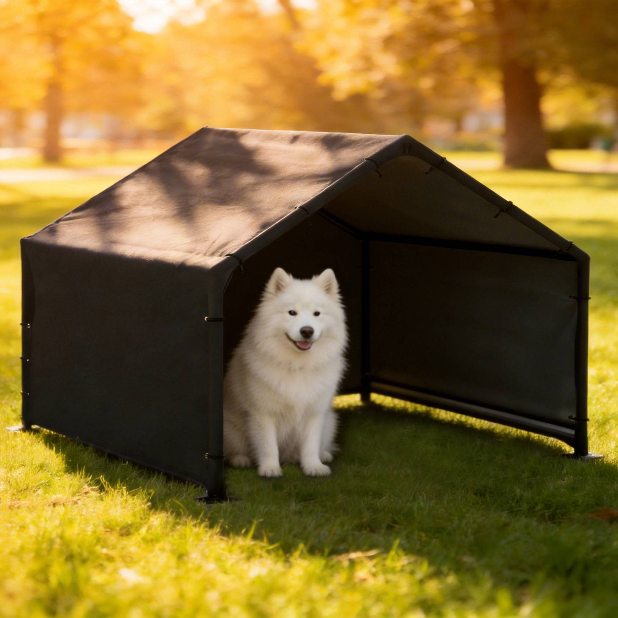 Niche d'extérieur en tissu Oxford pour chiens de petite, moyenne et grande taille, 125 x 110 x 93 cm, noire - Image 4