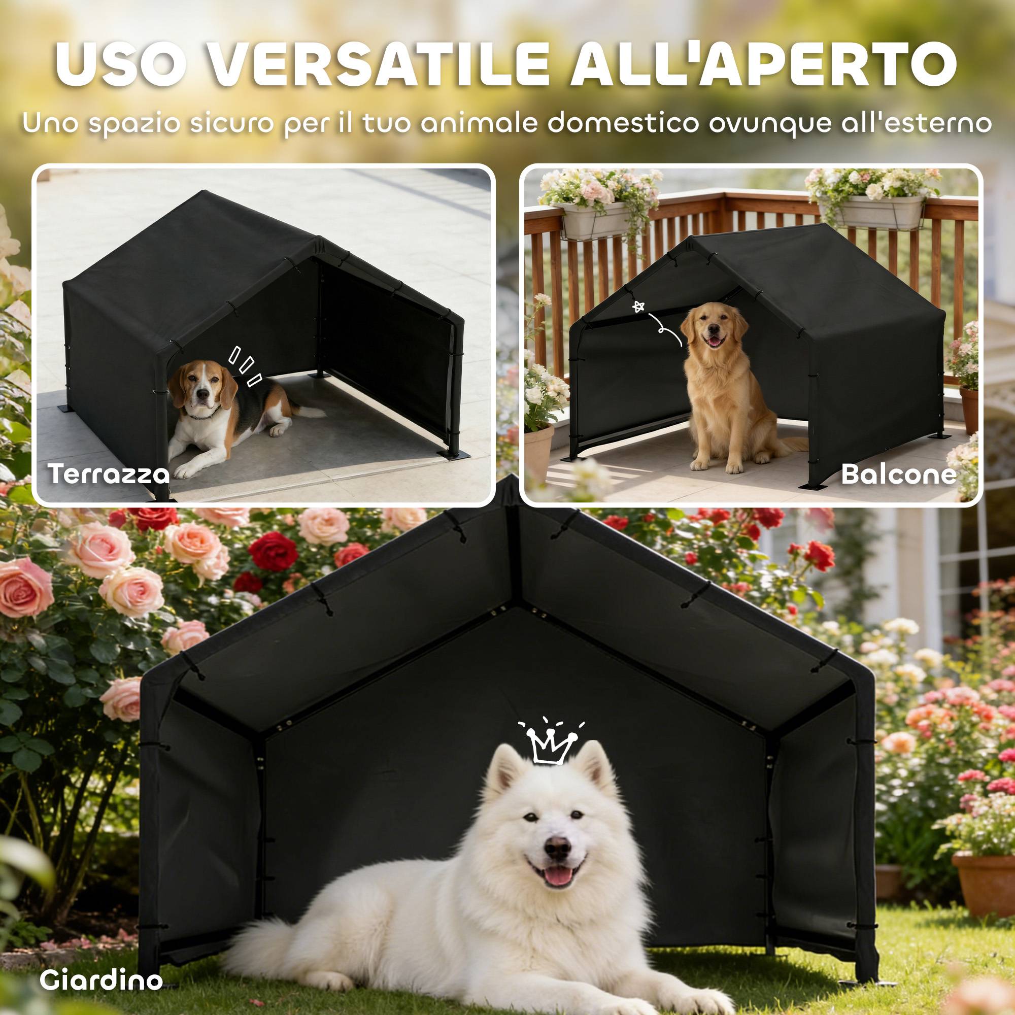 Niche d'extérieur en tissu Oxford pour chiens de petite, moyenne et grande taille, 125 x 110 x 93 cm, noire - Image 10