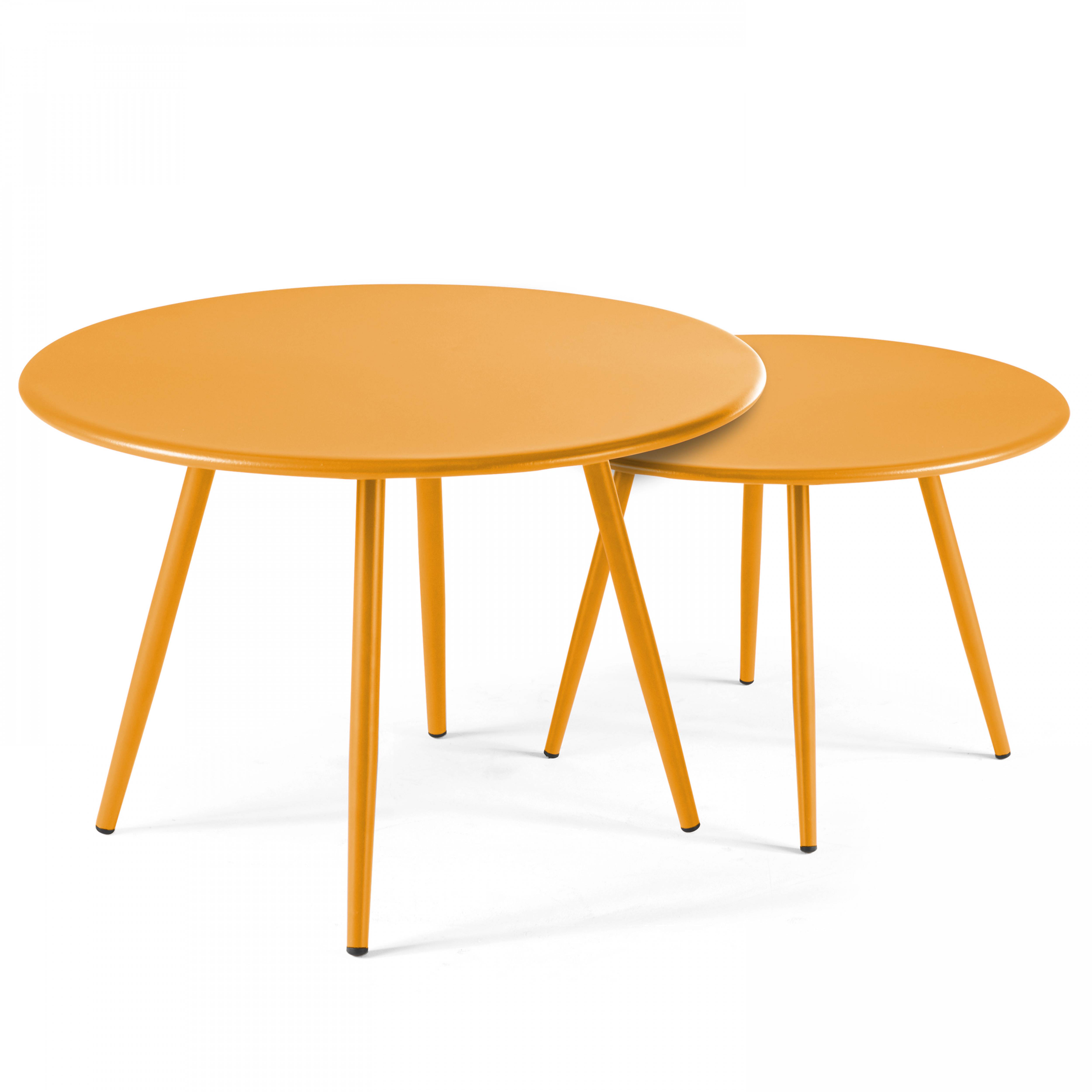 Oviala - Lot de 2 tables basses de jardin en acier jaune Palavas - Oviala - Image 1